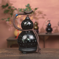 Museum-Quality Black Lacquer Gourd Water Vessel, Blue Raden (Mother-of-Pearl) Inlay